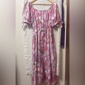 Floral Off-Shoulder Pink Dress